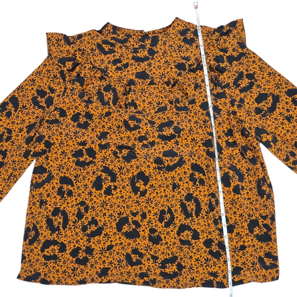 TOPSHOP Ruffle Yoke Blouse | US 12 | Mustard Floral Leopard | Cottagecore Boho - Picture 9 of 16